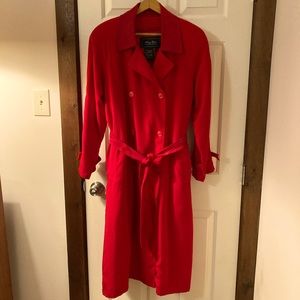 Terry Luis Classic Luxuries red lined trench coat with suede trim